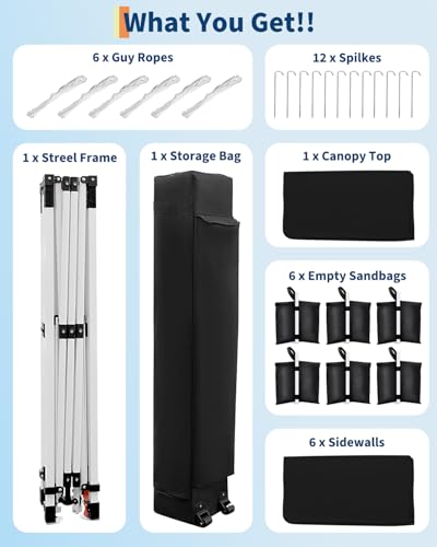 10x20 Pop Up Canopy Tent Outdoor Canopy with 6 Removable Sidewalls One-Person Set Up Heavy Duty Commercial Instant Tent Shelter-Blue - color: Black, size: 10x20FT/6-Sidewall