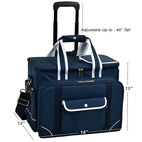 Picnic at Ascot- Original Insulated Picnic Cooler on Wheels with Service for 4- Designed & Assembled in The USA - color: Navy/Trellis Green