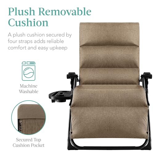 Best Choice Products Oversized Zero Gravity Chair, Folding Outdoor Patio Recliner, XL Anti Gravity Lounger w/Removable Cushion, Cup Holder, Side Tray, 350lb Capacity - Taupe - color: Taupe