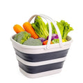 SAMMART 17L (4.5 Gallon) Collapsible Basket with Handle - Portable Outdoor Picnic Basket/Crater - Foldable Shopping Bag - Space Saving Storage Container (Grey/Slate Grey)