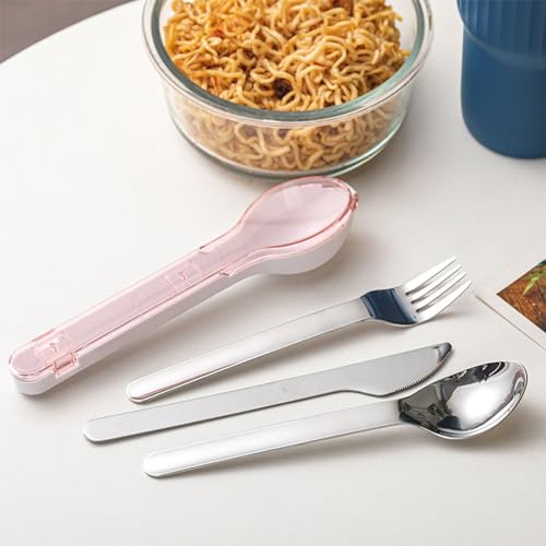 Travel Cutlery Set with Case Portable Silverware Utensils Set,ABS cutlery box, spoon and forkReusable Flatware Set Cutlery Set for Camping Picnic Hiking Office (pink), 1, BXCJ01 - color: Pink