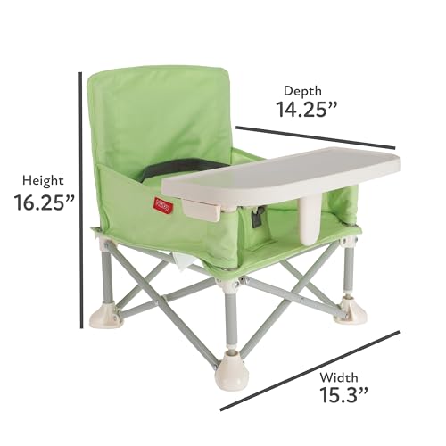 Nuby Pop-Up Booster Seat with Removable Tray - 6+ Months - Portable Booster Seat for Floor for Indoor/Outdoor Use - 3-Point Safety Adjustable Straps - Summer Travel Essentials - Green - color: Green
