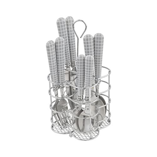 French Home Bistro 16-Piece Stainless Steel Flatware Set — Dinner Cutlery Set — Silverware Set Dishwasher Safe — Spoon & Fork And Knife Set — Modern Silverware Set For 4 (Cool-Toned Gray & White) - color: Cool-Toned Gray and White