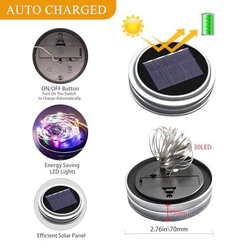 Solar Mason Jar Lights, 12 Pack 30 LED Firefly Fairy String Lights, Waterproof Outdoor Solar Mason Jar Lid Lights with Hangers(NO Jars) for Patio Garden Yard Wedding Decoration - Multicolor - color: Multicolor
