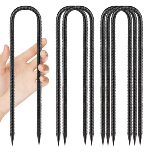 Ground-Stakes-Heavy-Duty-12 inch, U-Hook Rebar Stakes Black Coated Anti-Rust 6pcs Garden Stakes Metal Ground Anchors for Garden Dog Fence Chicken Coop Christmas Decorations Deer Fence - color: Black-U-HOOK, size: 6pcs
