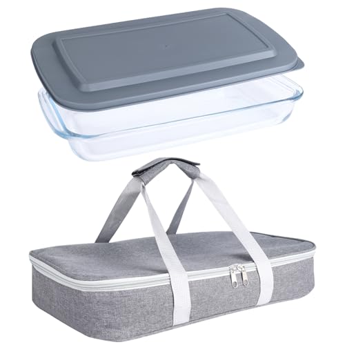 9x13 Glass Baking Dish With Lid - 3qt Glass Casserole With Carrier Insulated Bag For Hot Or Cold Food - Large Casserole Dish For Oven Potluck Party Picnic Cookouts