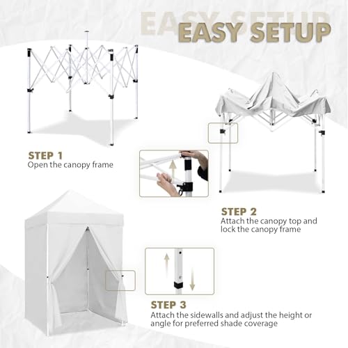 EAGLE PEAK 5x5 Instant Canopy with 4-Side Wall Panels, Small Pop up Portable Canopy Tent with Carry Bag, Light Weight Sun Shelter for Sports, Camping and Beach, White - color: White