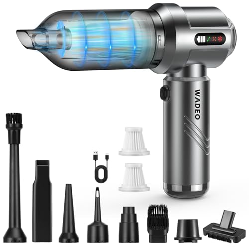 WADEO Car Vacuum Portable Cordless 18000PA, 4-in-1 Handheld Vacuum Cleaner and Air Duster with LED Display & Multi-Nozzles, Mini Hand Held Vacuum Rechargeable for Home, Car, Office, Pet Hair - color: Silver Gray With Led Display