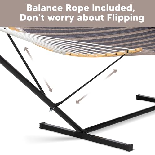 SUNCREAT Hammocks for Outside with Stand Included, Double Hammock with Curved Spreader Bar, Carrying Bag, Gray Stripes - color: Dark Gray Stripes