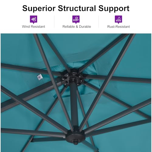 PURPLE LEAF 10 Feet Patio Umbrella Outdoor Cantilever Square Umbrella Aluminum Offset Umbrella with 360-degree Rotation for Garden Deck Pool Patio Turquoise Blue - color: Turquoise Blue, size: 10' X 10', style: Standard