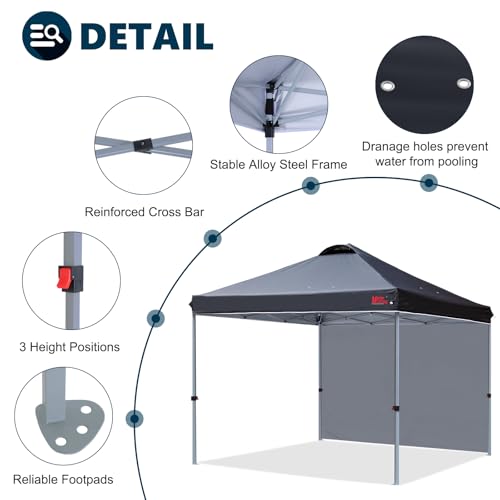 MASTERCANOPY Durable Pop-up Canopy Tent with 1 Sidewall (8'x8',Black) - color: Black, size: 8x8
