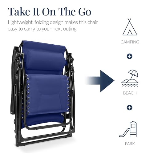 Best Choice Products Oversized Padded Zero Gravity Chair, Folding Outdoor Patio Recliner, XL Anti Gravity Lounger for Backyard w/Headrest, Cup Holder, Side Tray, Polyester Mesh - Cobalt Blue - color: Cobalt Blue