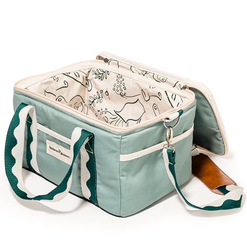 Business & Pleasure Co. Premium Cooler Bag - 14L Vintage Lunch Bag for Beach Days & Picnics - Insulated Leakproof Lining - Rivie Green - color: Rivie Green