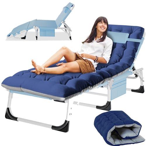 Slsy Sleeping Cots for Adults, 5-Position Folding Chaise Lounge Chairs Outdoor, Portable Folding Bed Cot Lounge Chair for Beach Lawn Camping Pool Sun Tanning - color: Azul