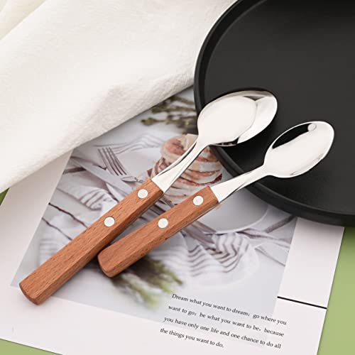 Natural Wood Dinner Spoons Set, 7.9" Stainless Steel Table Spoons with Wooden Handle, Rivet Handle Design, Set of 8 - size: 8-Piece Dinner Spoon