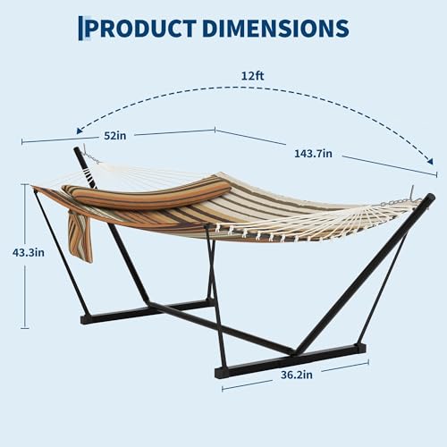 2 Person Double Hammock with Stand & Pillow, 450 LBS Heavy Duty Outdoor Hammock with Balance Rope for Patio Backyard Poolside - color: K-dark Gery