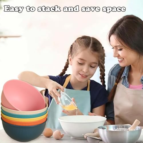 Unbreakable Wheat Straw Cereal Bowls Set of 6, 24 OZ Microwave and Dishwasher Safe Lightweight Soup and Salad Bowl Sets, Reusable Dessert Bowls for Rice, Pasta, Snack, Fruit, BPA Free (6 Colors) - color: 6 Colors