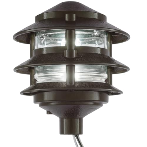 Greenfield Weatherproof Line-Voltage (120V) 3-Tier LED Outdoor Pathway Light – Permanent Outside Light for Walkway, Driveway & Landscaping – Professional Grade & Made in USA – Bronze - color: Bronze