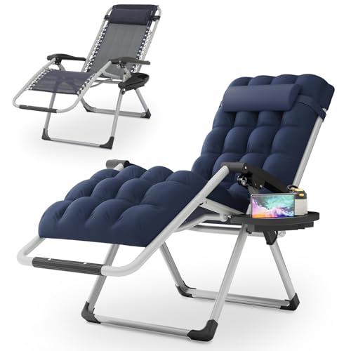 Magshion Zero Gravity Chair with Cushion, Reclining Outdoor Patio Lounge Chair, Folding Indoor Anti Gravity Recliner, Portable Lounger with Removable Cup Holder Side Tray and Pillow Headrest (Blue) - color: Blue