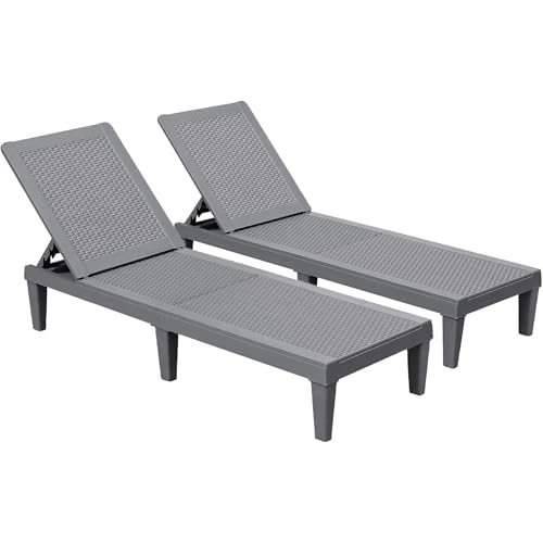 Devoko Outdoor Chaise Lounge Chair Set of 2 for Outside Pool Patio, Adjustable Waterproof Easy Assembly Chaise Lounge Outdoor (Light Grey, Set of 2) - color: Light Grey, size: 75 in Depth
