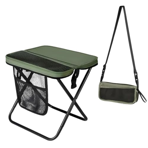 16" Portable Collapsible Stool - Folding Chair with Storage Pouch, Convertible Satchel for Hands-Free Carry & Supports 300Lbs, Ultralight for Hiking, Fishing, Camping, Festivals (Green, Large) - color: Green, size: Large
