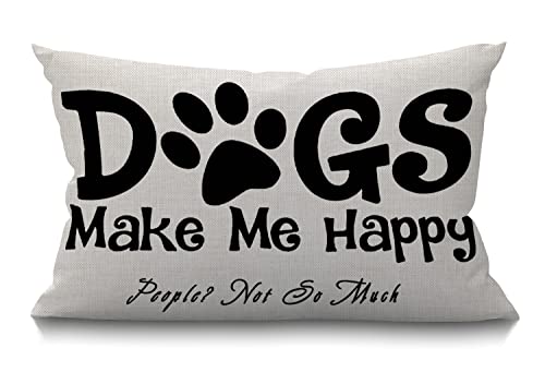Smooffly Dogs Make Me Happy People Not So Much Funny Letter Black Waist Lumbar Cotton Linen Throw Pillow case Cushion Cover for Sofa Home Decorative Oblong 12x20 Inches - color: Swn09