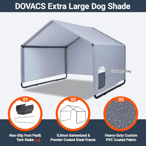 3 in 1 Extra Large Dog Canopy Outside,All-Season Outdoor Dog Shade XL with Roller Shutters and Removable Door,Pet Shelter Tent for Chicken Livestock 4'x 4'x 3.3' Winter & Summer and Rain - color: Grey