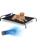 Tailwaggz Elevated Outdoor Dog Bed with Fan - Cooling Dog Bed for Large Dogs, Waterproof Cot Easy to Assemble, 3 Wind Speed, Raised Dog Bed with Washable Mesh Cover, Durable, Non Slip, Up to 105 lbs - size: Large