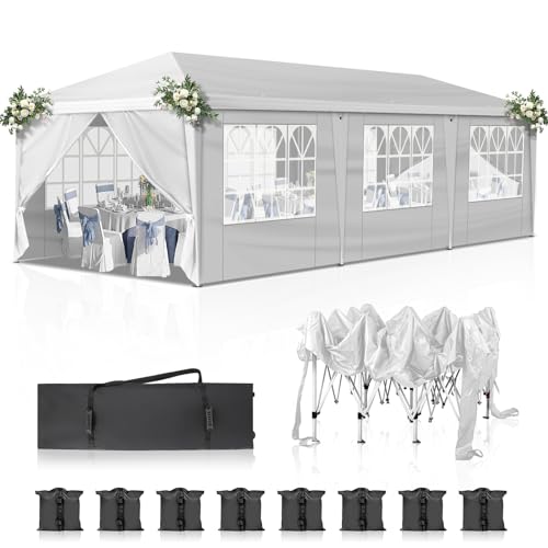 VINGLI 10x30 Pop Up Canopy Tent with Sidewalls, Outdoor Gazebo Canopy Tent, Patio Event Tents Outdoor Event Shelter for Parties (White) - color: White, size: 10x30