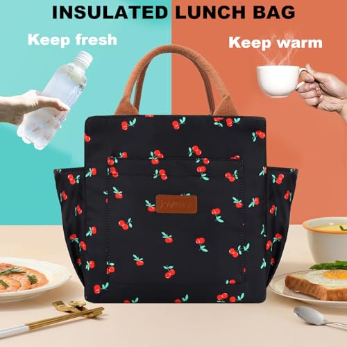 Joymee Lunch Bag Women Insulated Lunch Box Reusable Leakproof Large Spacious Cooler Tote for Women Men Adult with Bottle Holder and Side Pockets for Work Office Travel Picnic - Cherry - color: 04 Cherry