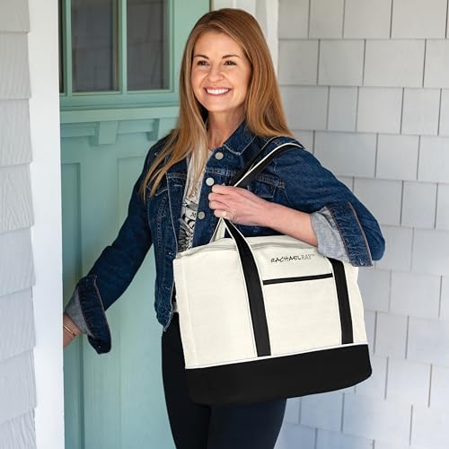 Rachael Ray Soft Reusable Insulated Canvas Grocery Tote Bag, Ivory - color: Ivory