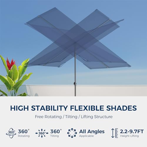 HOMSHADE 6x4ft Outdoor Balcony Umbrella - Flat Porch Pool Patio Umbrella Rectangular Canopy Shade UPF50+ UV Protection 360° Rotating & Tilting All Angles Applicable (Navy Blue, No Base) - color: Navy Blue