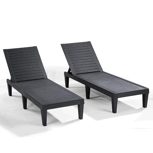 Nestl Patio Chairs - Black Chaise Lounge Chair Outdoor, 5-Position Adjustable Sun Tanning Chair, Waterproof Pool Lounge Chairs Set of 2, Reclining Lawn Chair, Lightweight Outdoor Lounge Chairs - color: 1 - Black, size: Set of 2