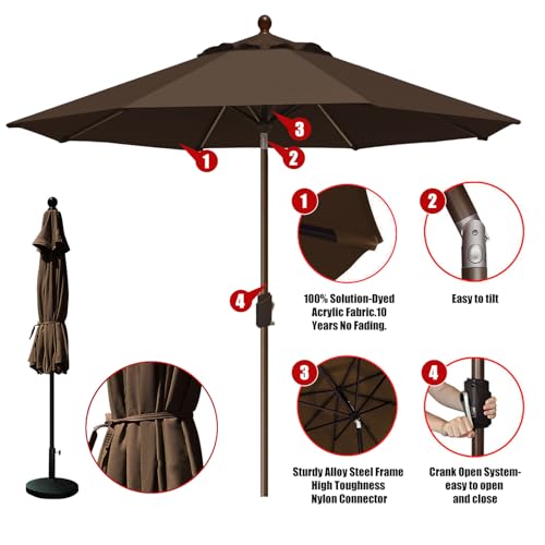EliteShade USA 10-Year-Non-Fading 10Ft Market Patio Umbrella, UPF 50+ UV Protection Performance Sun Umbrella, Heavy Duty Commercial Grade Outdoor Table Umbrella with Crank & Tilt, Windproof Vented Top for Garden, Pool, Deck and Outdoor Playsets, Chestnut