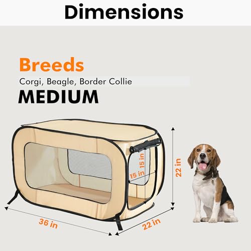Beatrice Home Fashions Portable, Collapsible, Pop Up Kennel Travel Cat and Dog Crate, 36" L x 22" W x 22" H, Beige - color: Beige, size: 36.0"L x 22.0"W x 22.0"H