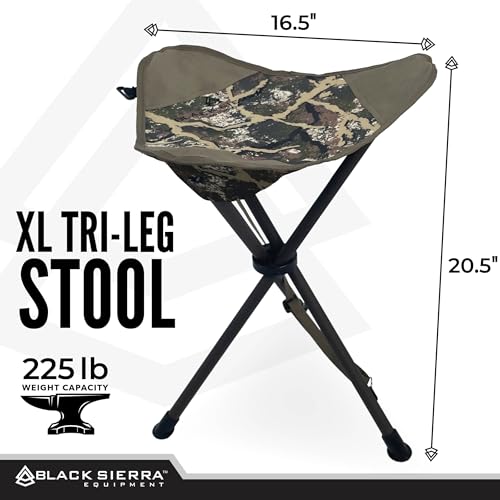 Black Sierra Folding Hunting Stool w/Shoulder Strap Supports 225 lbs, Lightweight Collapsible Tripod Seat, Foldable Steel Frame Chair Perfect for the Hunting Blind, Fishing, Hiking, Travel - color: Axs Ranger Camo