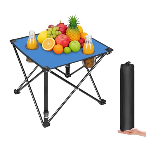 Portable Camping Table, Ultralight Picnic Table Foldable with 2 Cup Holders and Carrying Bag for Outdoor Camping Picnic BBQ Beach Party Patio Fishing, Steel Frame, High-Grade 600D Oxford Fabric Blue - color: Blue, size: 1 Pack