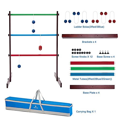 SpeedArmis Ladder Ball Game Set - Premium Rubber Wooden Golf Lawn Sport with 6 Bolo Balls and Carrying Case, Perfect Outdoor Yard Games for Teens, Adults and Families