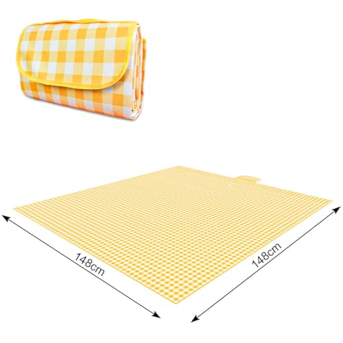 ZHUYNXIR Extra Large Picnic, Waterproof Blanket, Gingham Picnic Mat for Beach, Camping Grass Picnic Blankets. (Yellow 58x58 inch) - color: Yellow S