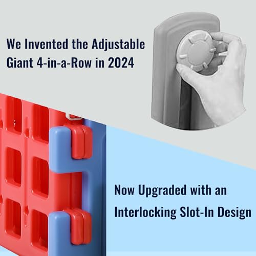 SDADI Screwless Giant 4-in-a-Row Game Set with Block-Style Assembly, Adjustable Height 4-to-Score Connect Game, Portable Family Yard Game for Indoor & Outdoor Play - color: Red Blue