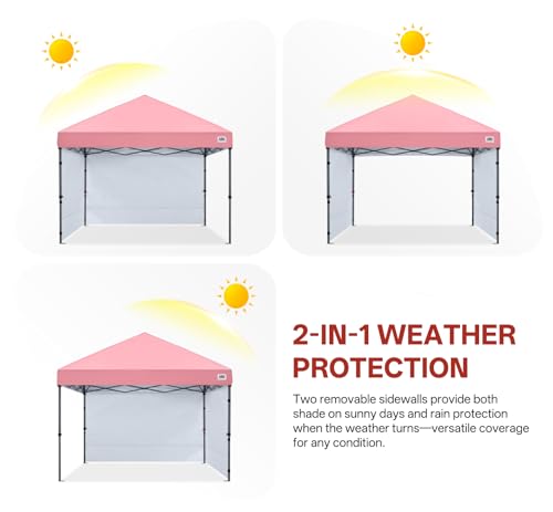 ABCCANOPY Easy Pop up Canopy Tent with 2 Sidewalls for Outdoor Sun Blocking or Rain Protection,10x10, Pink - color: Pink, size: 10x10