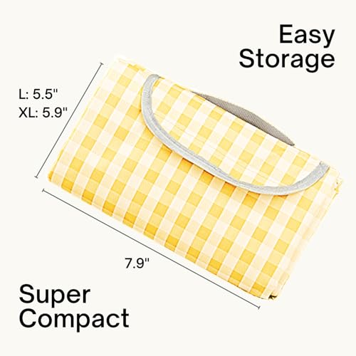 Cute Gingham Picnic Blanket, Waterproof Foldable, in Large 80x60in and Extra Large 80x80in, Portable Compact Beach Blanket, Oversized XL Outdoor Mat (Yellow, Large) - color: Yellow, size: Large