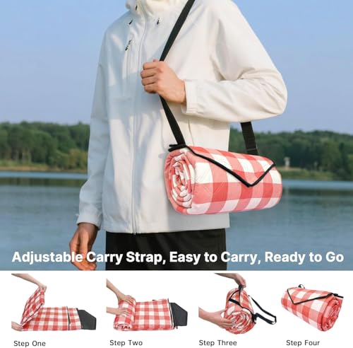 TigeJoy Extra Large Picnic Blanket Waterproof Foldable 80''x80'', Outdoor Picnic Mat Beach Blanket Sandproof for Park, Grass, Travel, Hiking, Camping Essentials, Gingham Picnic Blanket - color: Red, size: 6'8" x 6'8" (Rectangular)