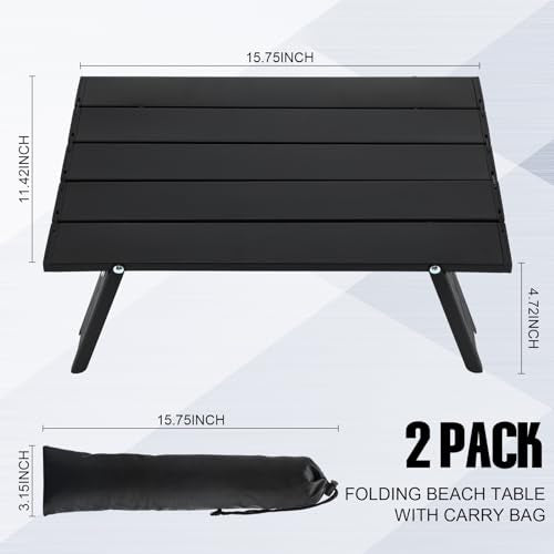 Barydat 2 Pack Small Folding Beach Table Aluminum Portable Camping Lightweight Roll up Tent Low Table for Sand Outdoor Compact Picnic with Carry Bag for Outdoor Picnic Tent Travel Beach(Black) - color: Black