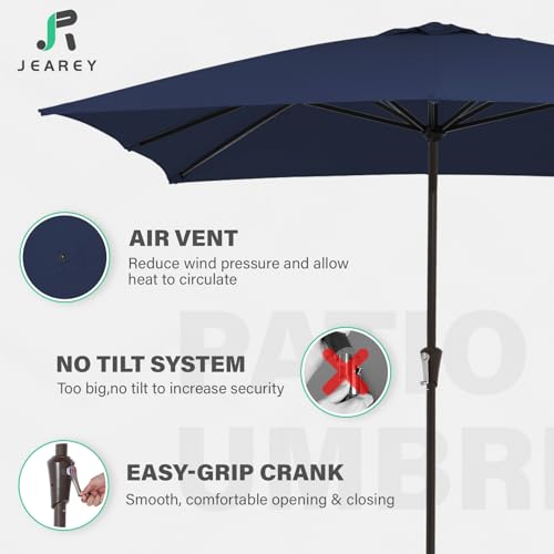 JEAREY 8x10 ft Rectangular Patio Umbrellas Outdoor Table Market Umbrella w/Crank, 8 Sturdy Ribs, UV Protection Windproof Sunproof for Garden, Deck, Backyard, Pool(Navy Blue) - color: Navy Blue, size: 8x10ft