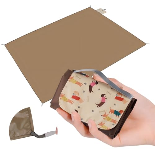 Picnic Blanket Waterproof – Packable Sand Proof Beach Blanket (0.42lb/0.66lb), Compact & Foldable, Fits in Pocket with Integrated Stakes, Ideal for Camping, Hiking, Travel, Concert, Festival - size: Coffee Puppy 59.06" x 39.37" for 1-2 persons