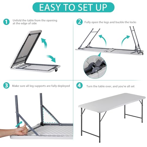 SUPER DEAL Upgraded 6FT Folding Picnic Table for Outdoor, Portable Fold-in-Half Plastic Dining Picnic Party Table with Carrying Handle - size: 6 FT