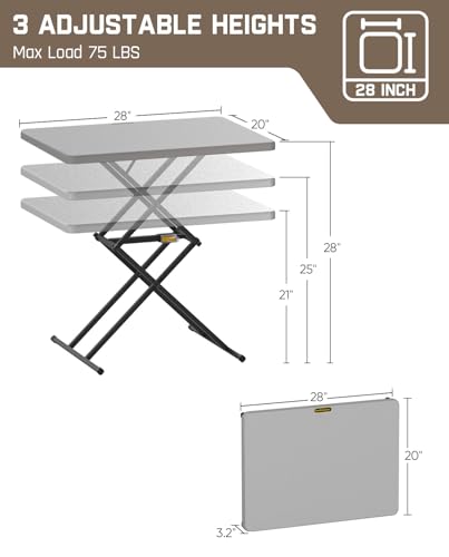 FanttikOutdoor Folding Table 2-Second One-Hand Height Adjustment, 3 Settings, Ultra-Thin 3.2" Fold, No Assembly, TV Tray Laptop Desk 28 inch, 1 Pack, Grey Zeta X1 Pro - color: Grey
