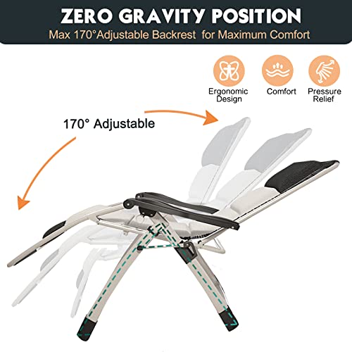 MOPHOTO Zero Gravity Chair, Outdoor Padded Lounge Chair with Side Table, Zero Gravity Recliner Chair, Outdoor Reclining Chair, Sturdy & Comfortable, Supports up to 440lbs - color: Cream White, style: Zero Gravity Chair