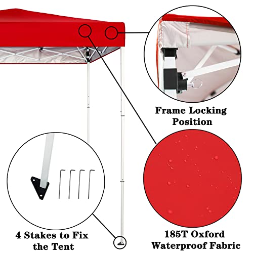 Sunnyglade 6x4 Ft Pop-Up Canopy Tent Outdoor Portable Instant Shelter Folding Canopy with Carry Bag - color: Red